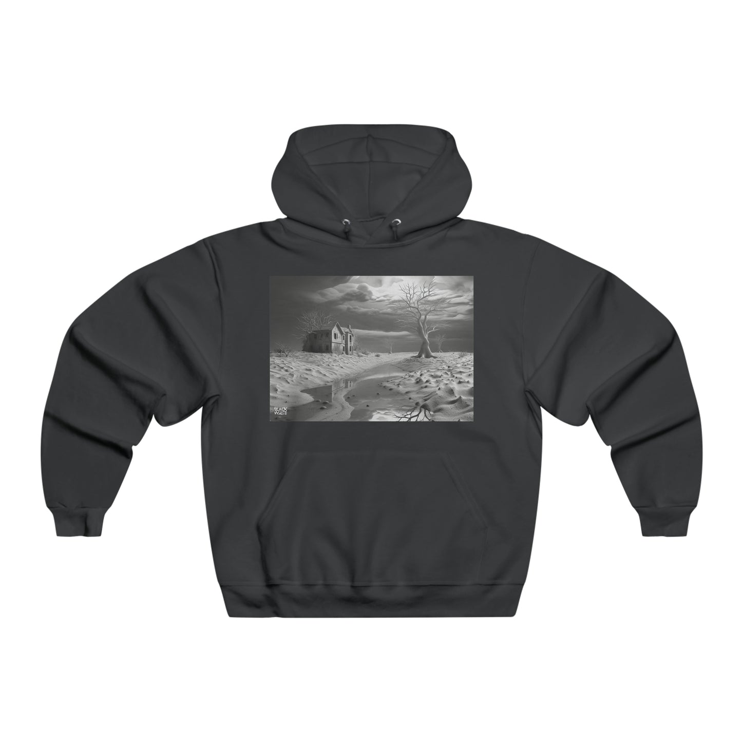 Surreal Dreamscapes - Men's Black White Trends Hooded Sweatshirt